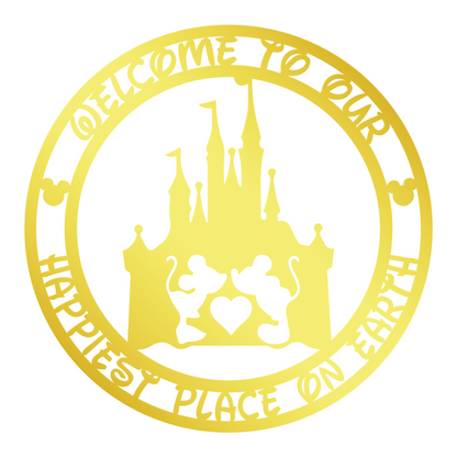 Welcome To Our Happiest Place On Earth Metal Sign, Disney Castle Metal Sign, Mickey And Minnie Metal Sign, Home and Wall Decor, Front Door Decor, Winter Decor, Housewarming Gifts, Christmas Gifts