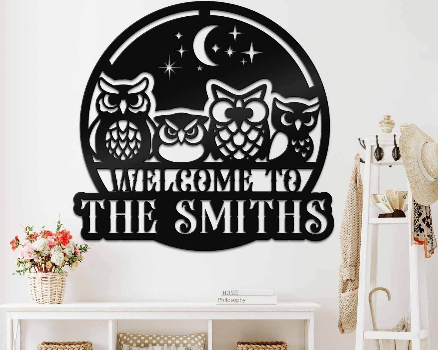 Owl Metal Sign, Owl Custom Name Sign, Owl Wall Decor, Outdoor Decor, Home Decor, Owl Decor, Gifts for Mom, Housewarming Gift