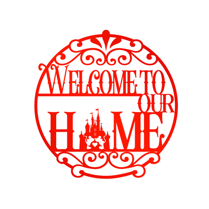 Welcome To Our Home Metal Wall Art, Mickey Castle Sign, Disney Home Decor