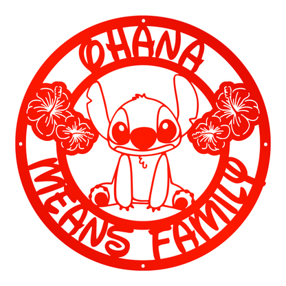 Cute Stitch Ohana Means Family Metal Sign, Stitch Home Entry Sign, Winter Festive Home Metal Decor, Christmas Decoration Metal Sign, Home And Wall Decor, Christmas Gifts