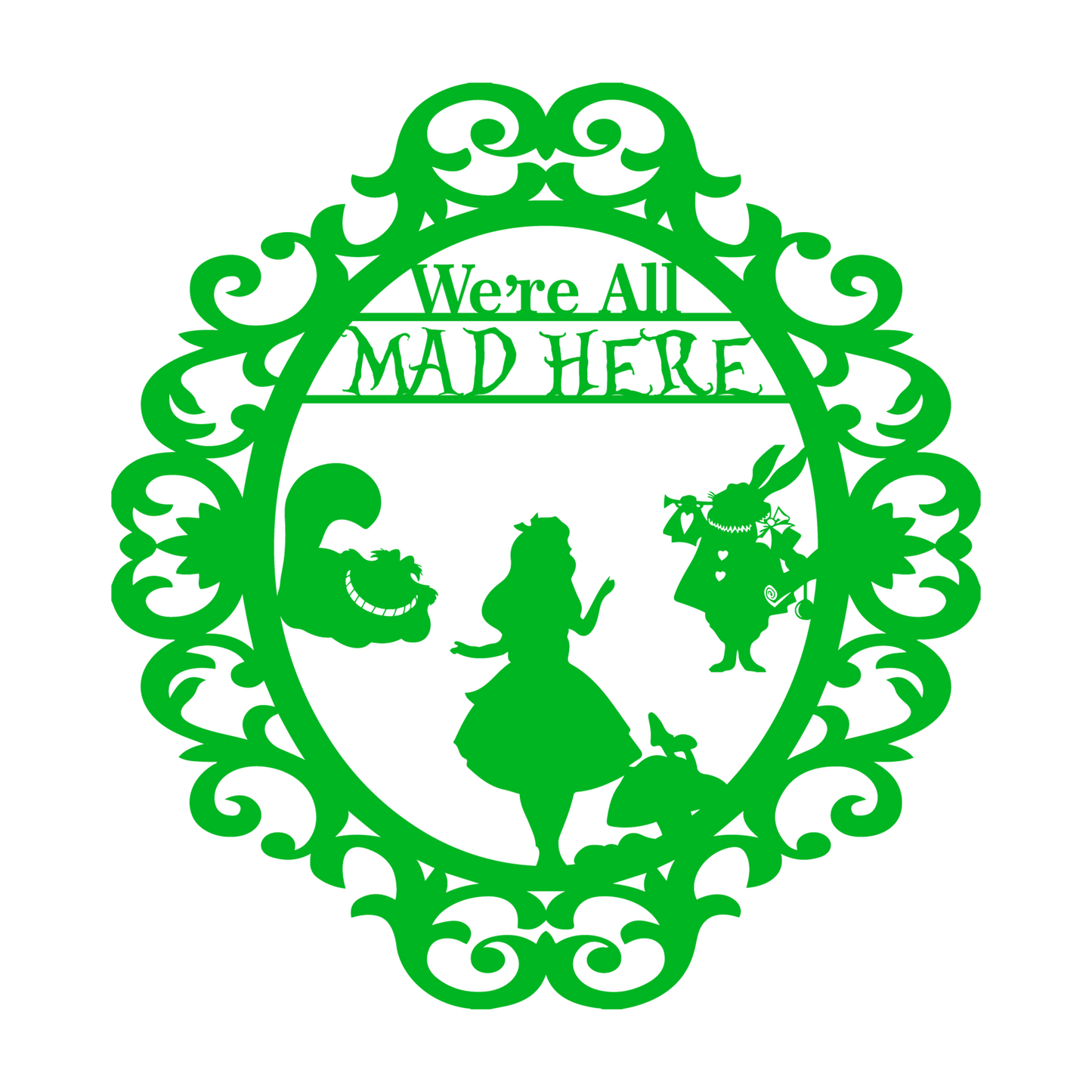 We're All Mad Here Metal Wall Art, Alice In Wonderland Theme Home Decor