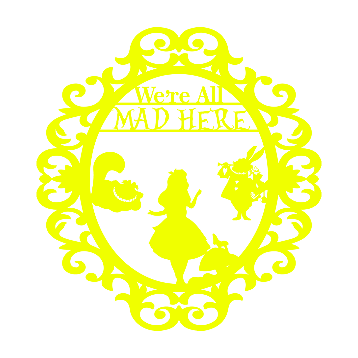 We're All Mad Here Metal Wall Art, Alice In Wonderland Theme Home Decor