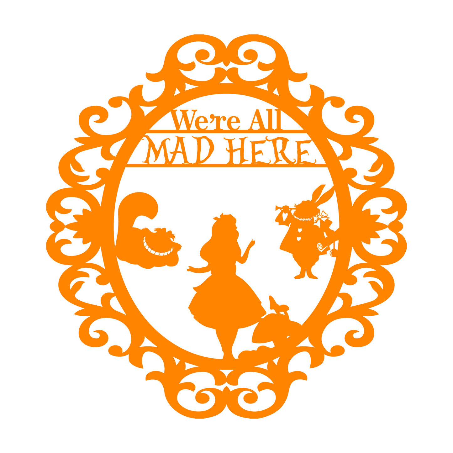 We're All Mad Here Metal Wall Art, Alice In Wonderland Theme Home Decor