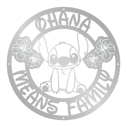 Cute Stitch Ohana Means Family Metal Sign, Stitch Home Entry Sign, Winter Festive Home Metal Decor, Christmas Decoration Metal Sign, Home And Wall Decor, Christmas Gifts