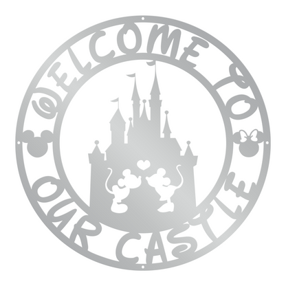 Welcome To Our Castle Disney Metal Sign, Mickey And Minnie Couple Metal Sign, Home and Wall Decor, Front Door Decor, Disney Quotes Metal Sign, Housewarming Gifts