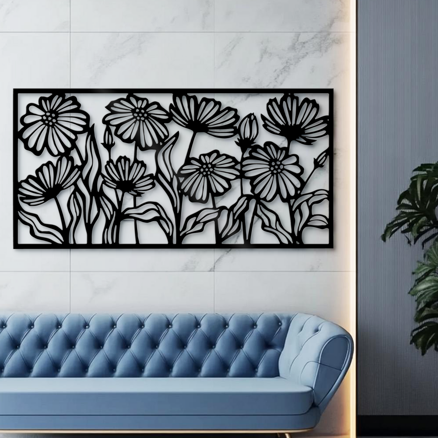 Minimalist Abstract Flower Metal Wall Art, Floral Line Wall Decor, Wild Flower Wall Art