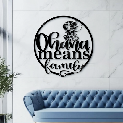 Ohana Means Family Metal Wall Art, Cute Stitch Home Entrance Sign