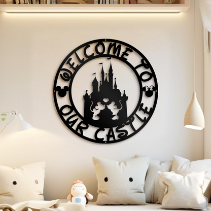 Welcome To Our Castle Disney Metal Sign, Mickey And Minnie Couple Metal Sign, Home and Wall Decor, Front Door Decor, Disney Quotes Metal Sign, Housewarming Gifts