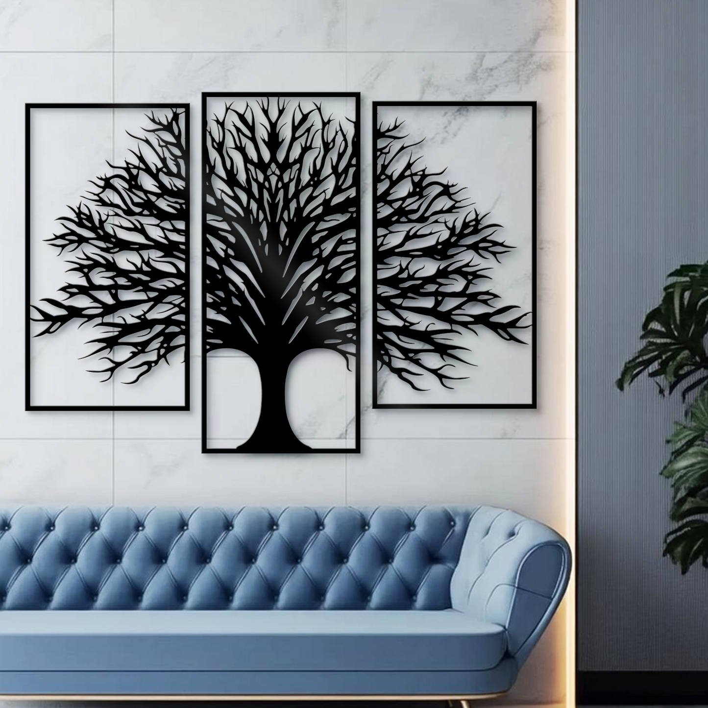 Tree Panel Metal Wall Art, Tree of Life Wall Decor, Abstract Line Wall Art