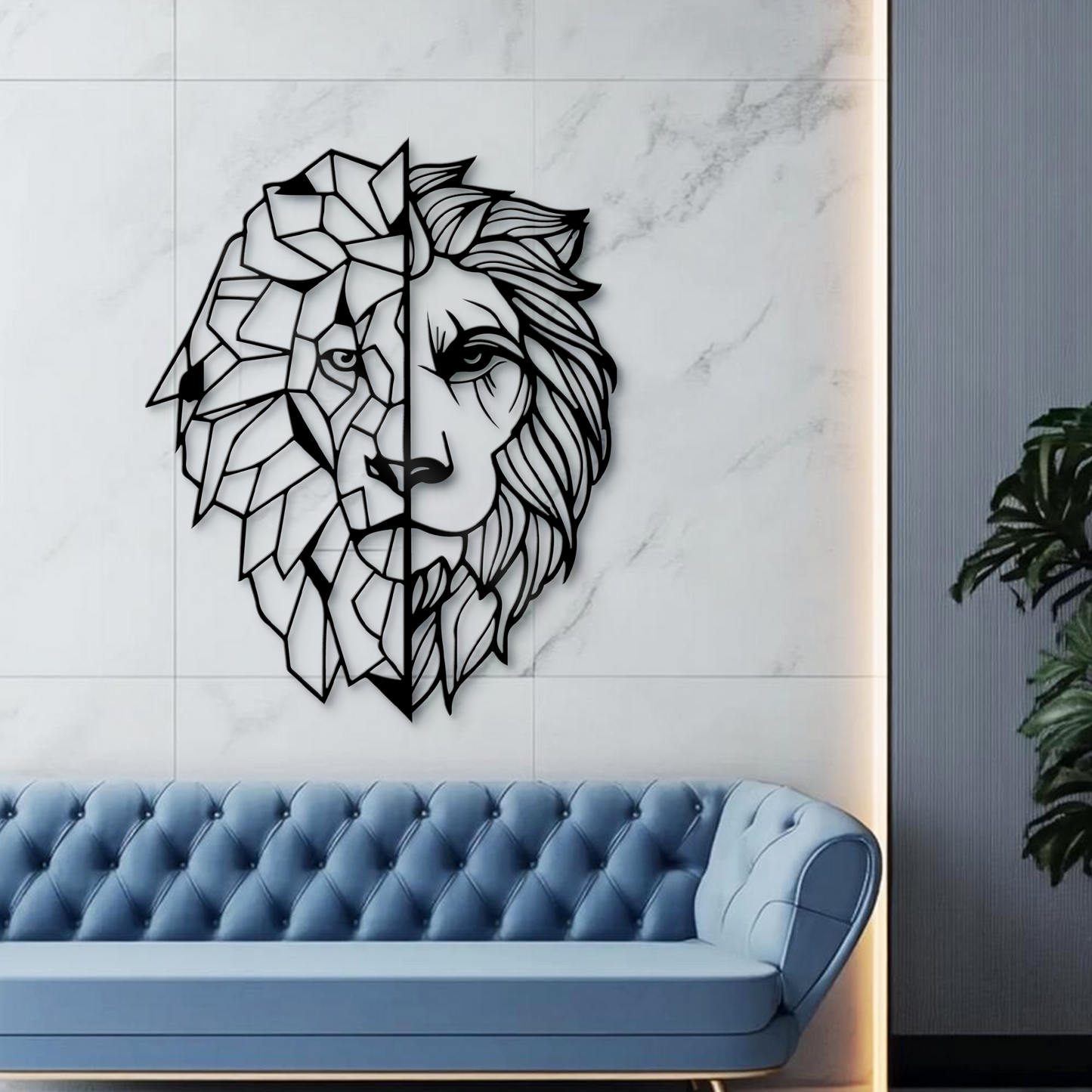 Modern Geometric Lion Head Wall Art, Animal Metal Decor, Home Decor