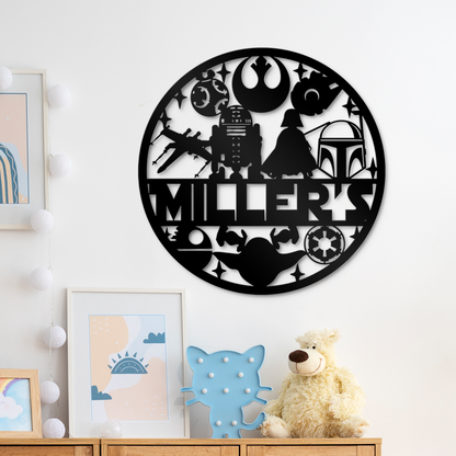 Custom Name Star War Theme Metal Sign, Kids Room And Wall Decor