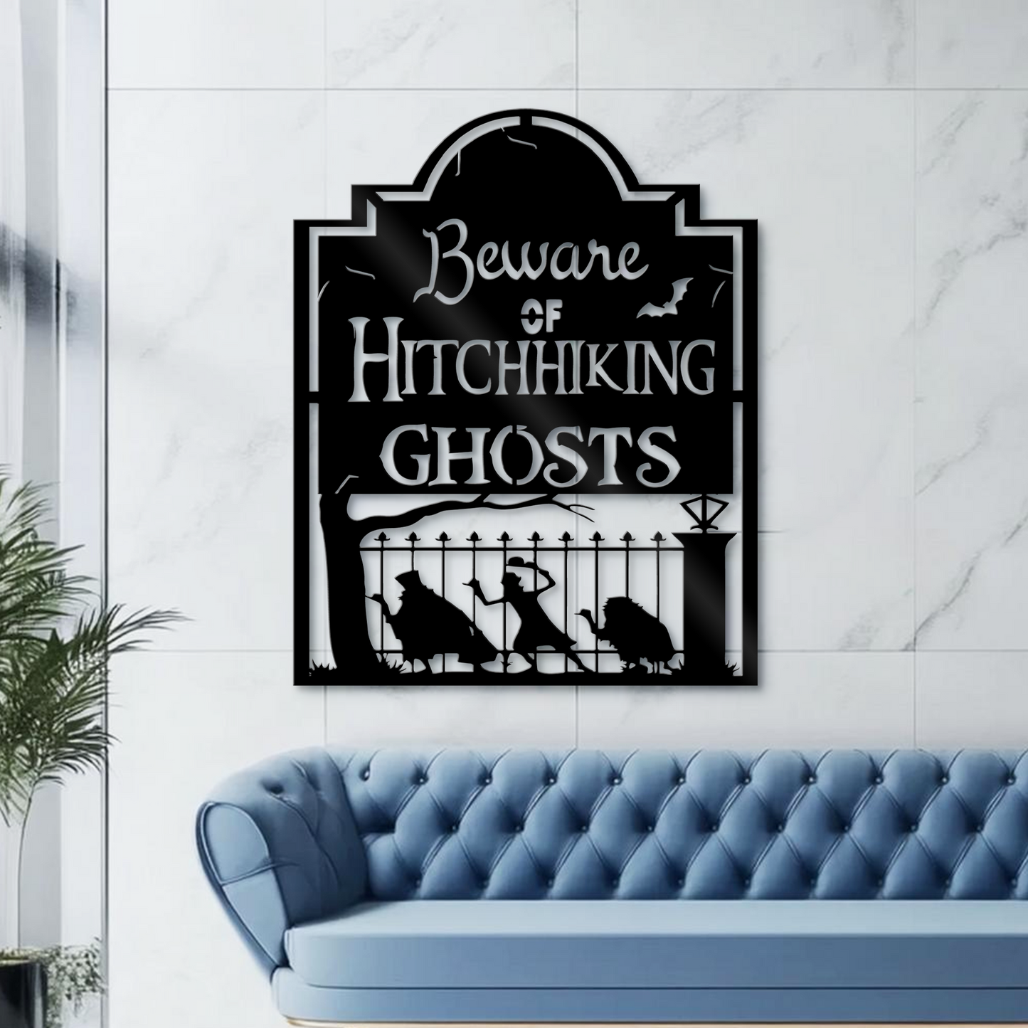 Beware Of Hitchhiking Ghosts Metal Wall Art, Haunted Mansion Ghosts Entrance Decor