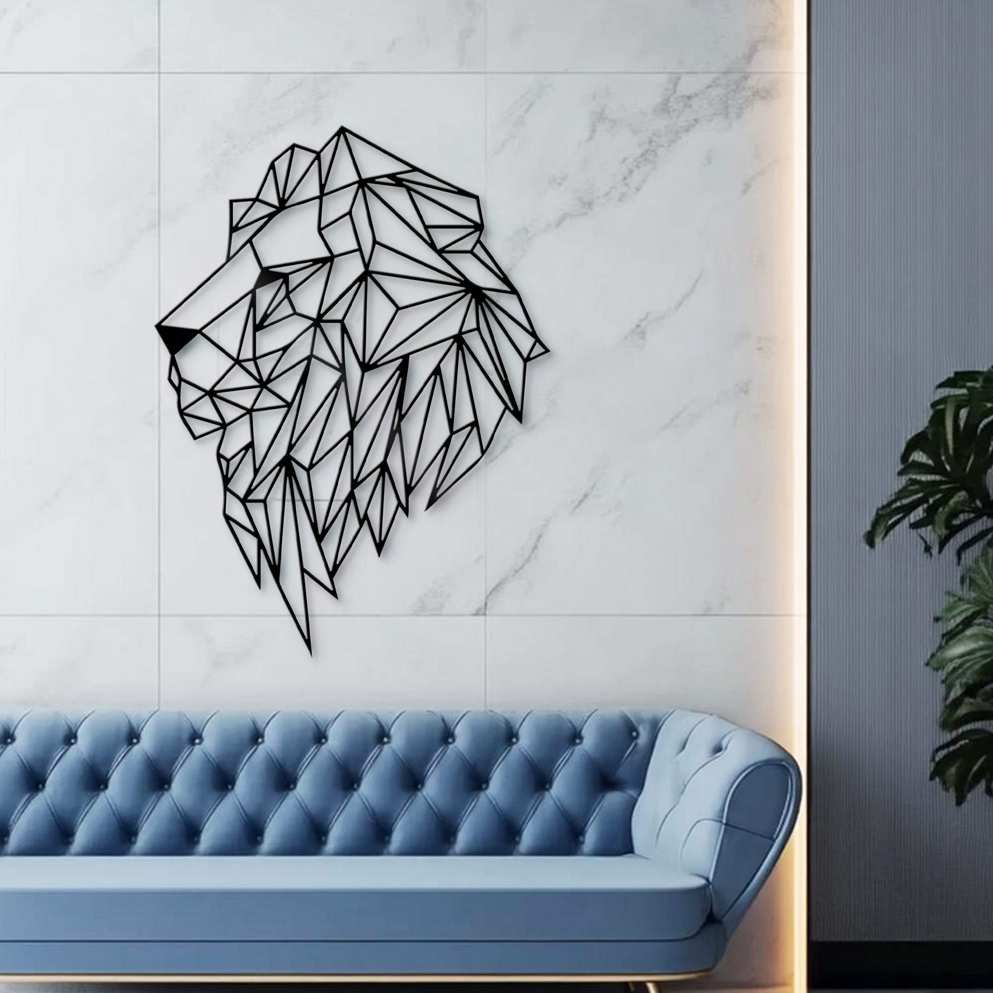 Modern Geometric Lion Side Head Wall Art, Home Decor, Animal Metal Decor