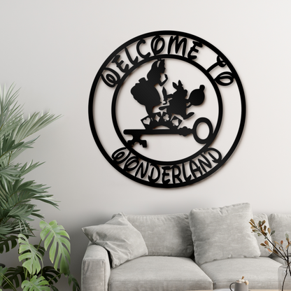 Customized Disney Theme Metal Sign, Welcome To Wonderland Wall Art