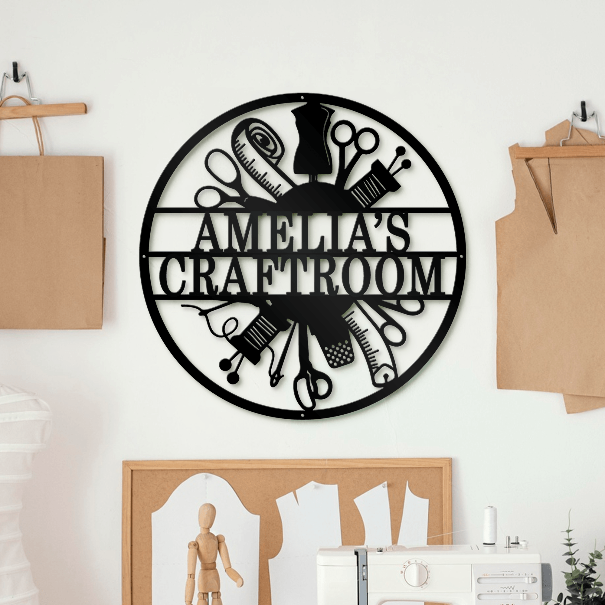 Personalized Sewing Craft Room Metal Sign, Custom Name Craft Room Metal Sign