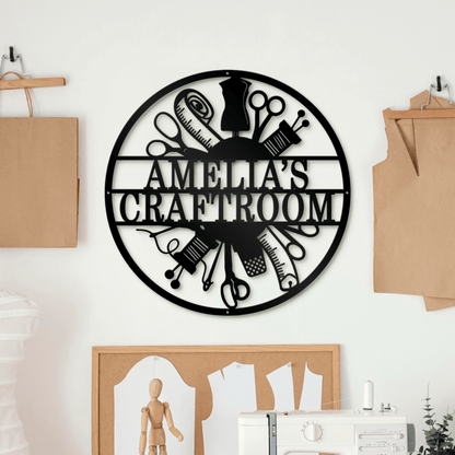 Personalized Sewing Craft Room Metal Sign, Custom Name Craft Room Metal Sign