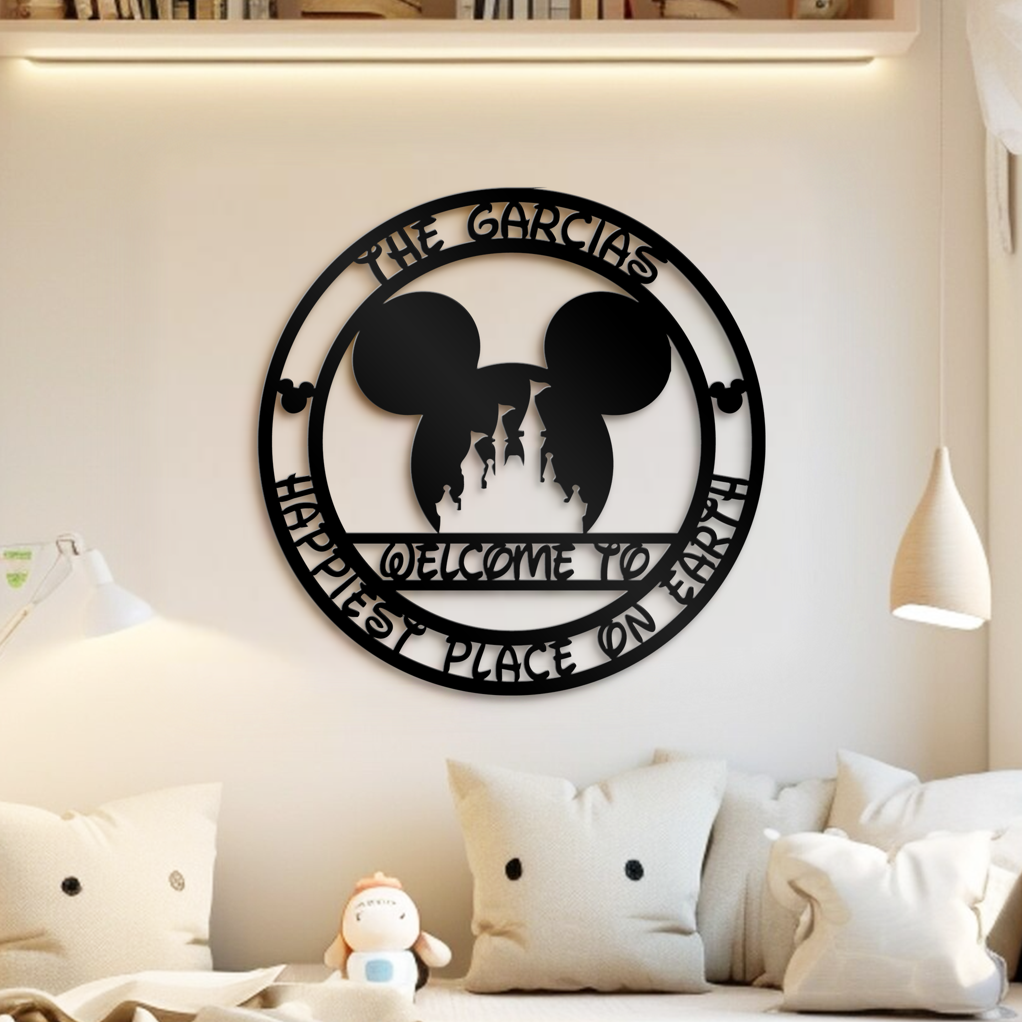 Custom Mickey Castle Family Name Metal Sign, Welcome To Happiest Place On Earth Sign