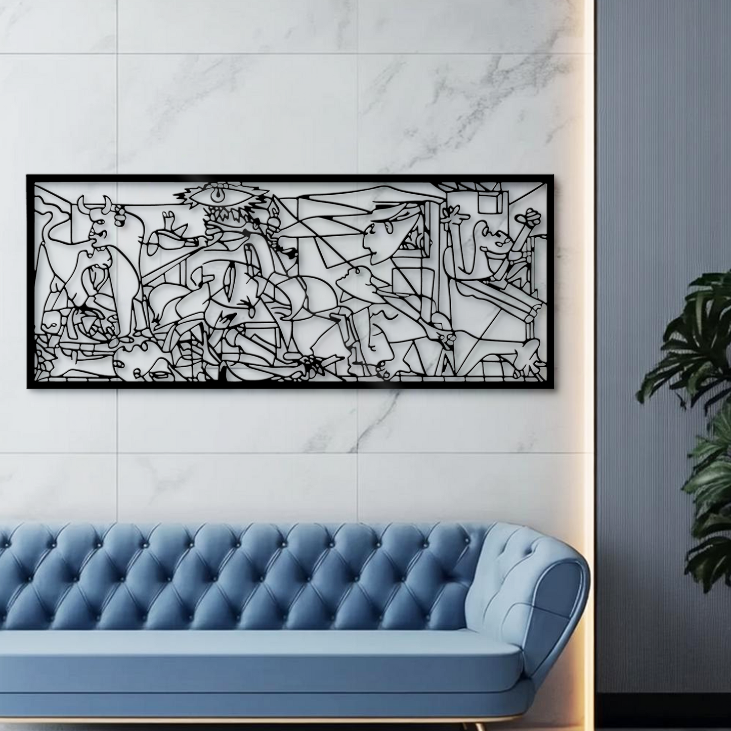 Guernica Metal Wall Art, Pablo Picasso Minimal Line Art, Living Room Decor