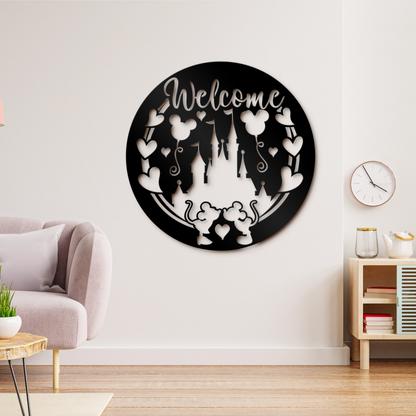 Welcome Disney Castle Decor Sign - Mickey Minnie Kissing Wall Art