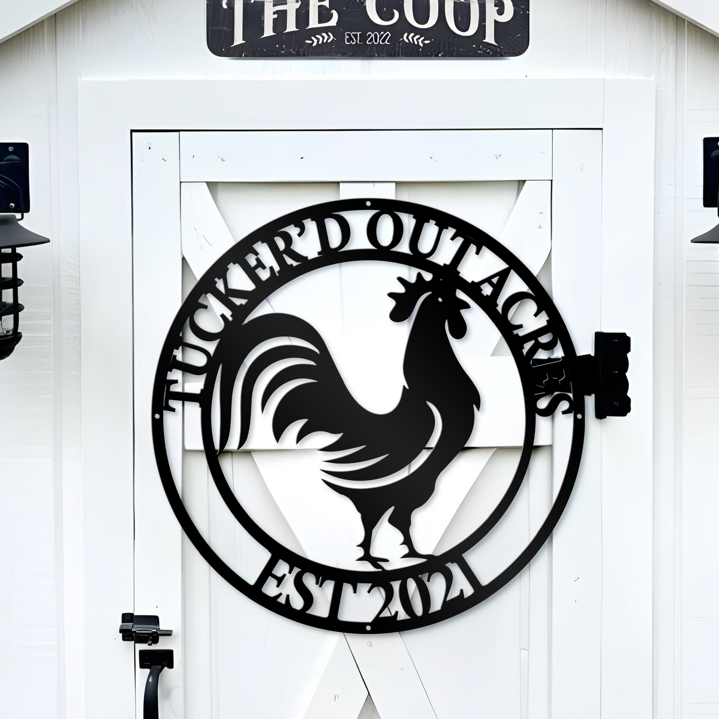 Personalized Chicken Coop Sign, Custom Floral Chicken Farmhouse Metal Wall Art, Rooster Barn Decor