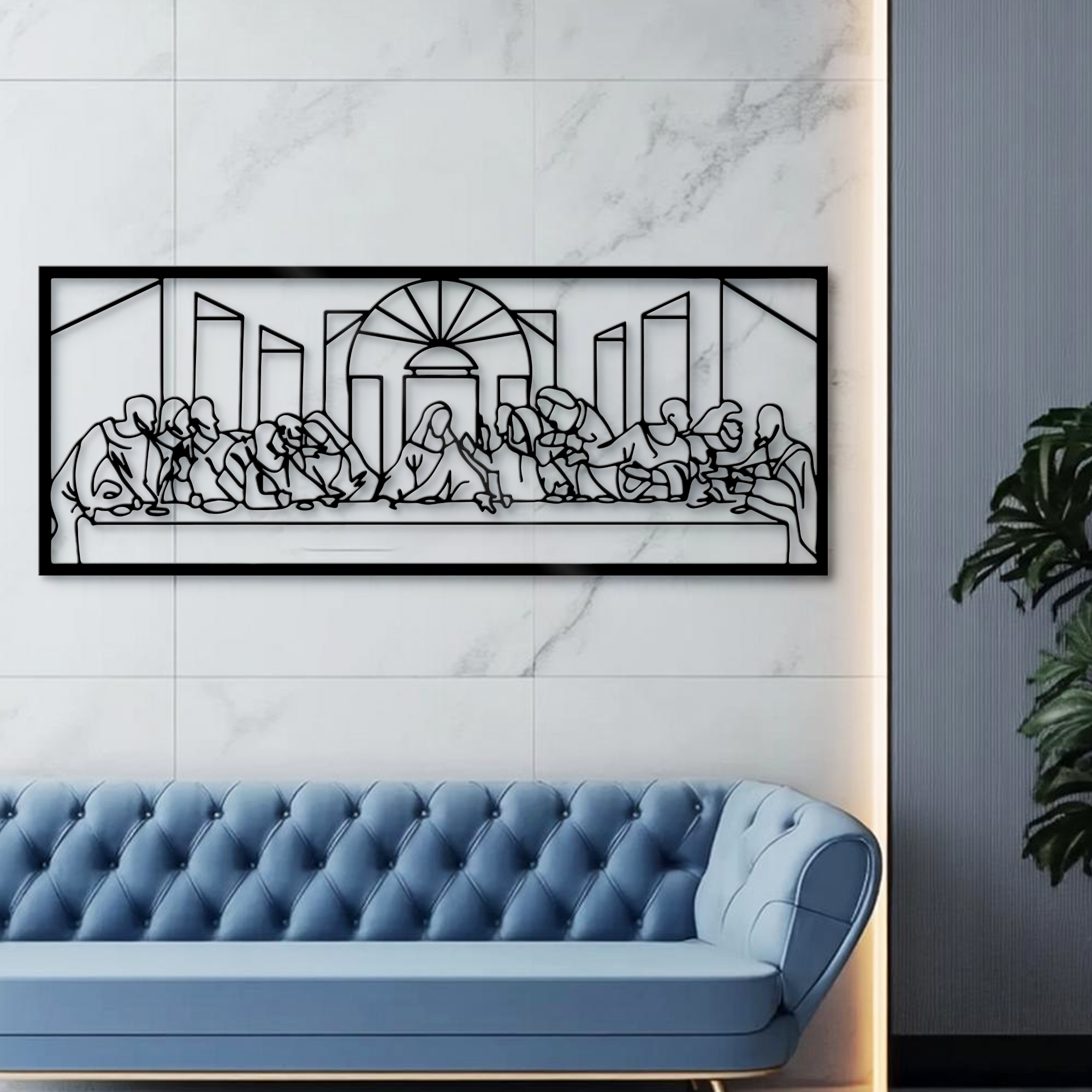 Last Supper Metal Wall Art, Jesus Abstract Line Art, Leonardo Da Vinci Metal Wall Decor