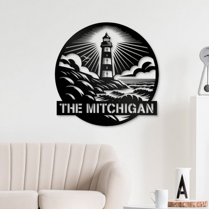 Lighthouse Metal Art Personalized,Custom Lighthouse Metal Sign,Lighthouse Wall Decor,Lighthouse Monogram,Outdoor decor,Cabin Decor