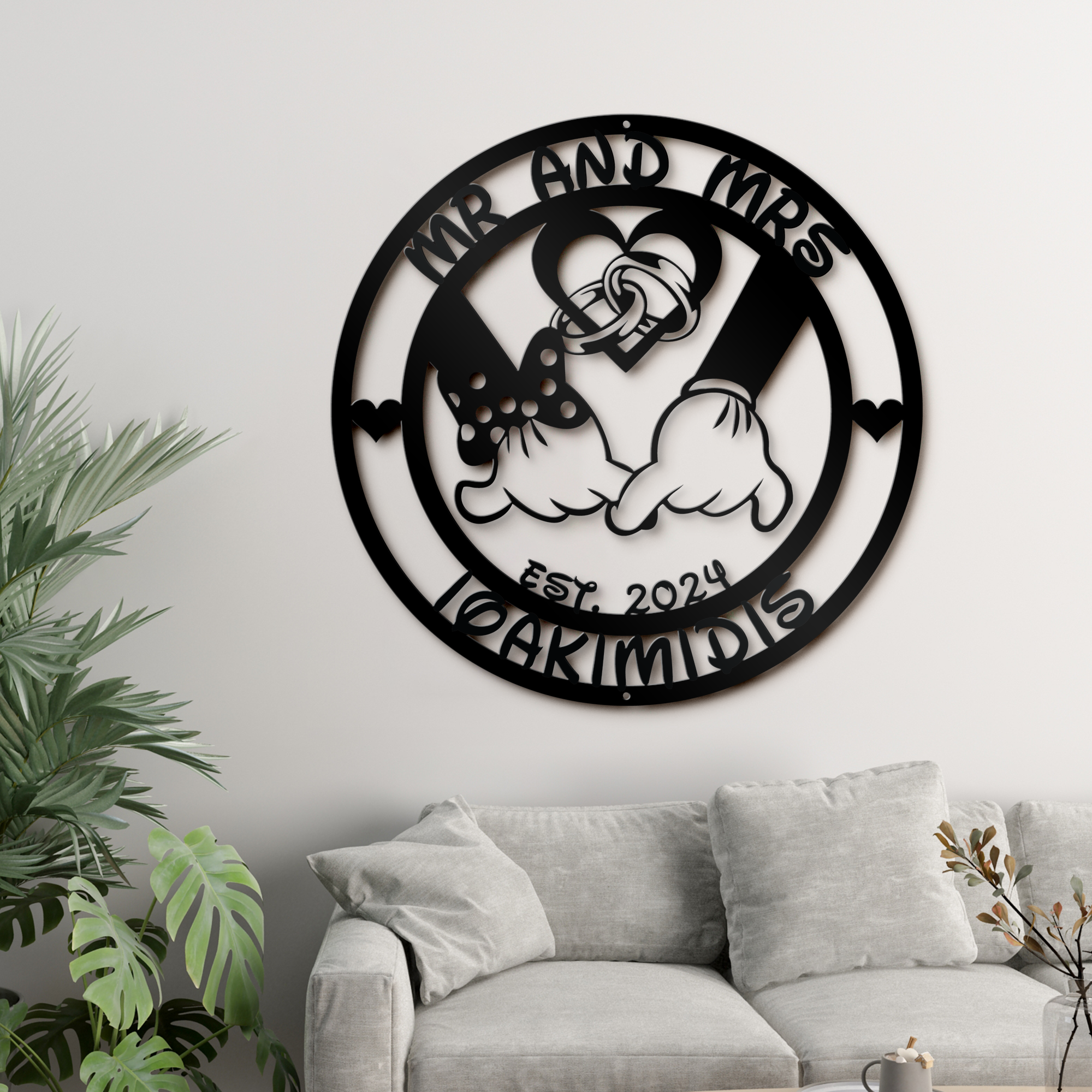 Personalized Last Name Disney Metal Sign, Mr and Mrs Couple Wall Decor