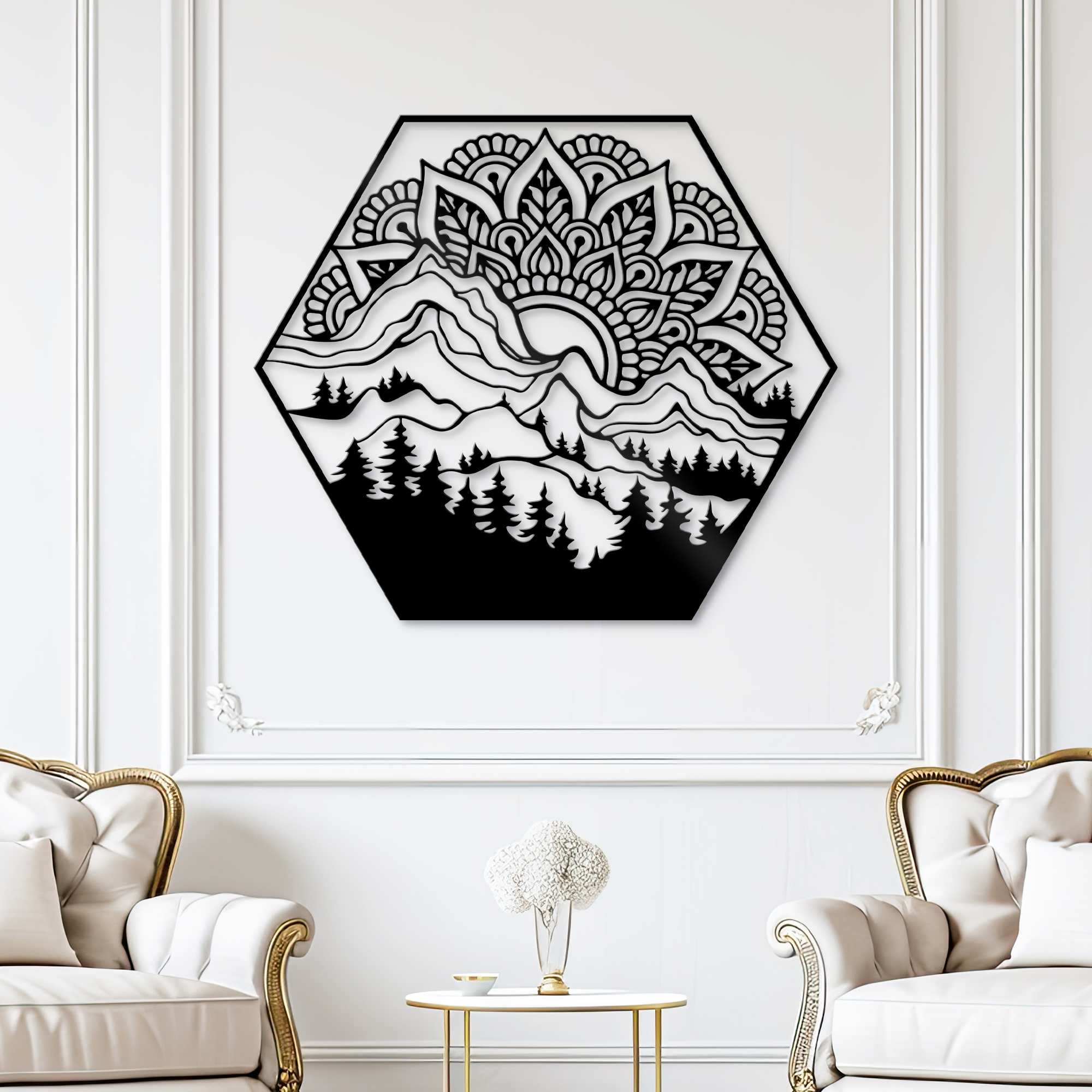 Mandala Lotus Mountain metal wall art, Mandala metal wall decoration,Living Room Decor