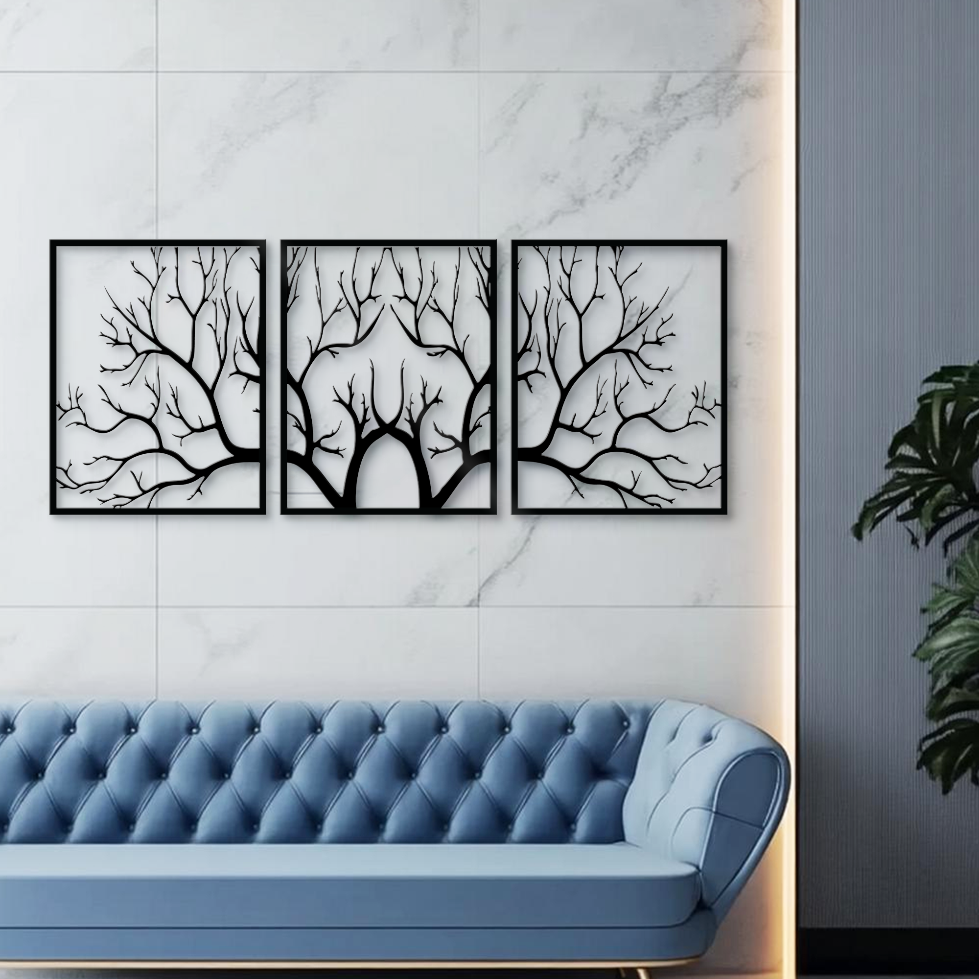 Large Metal Tree Branch Wall Art 3 Panels - Tree of Life Metal Wall Decor