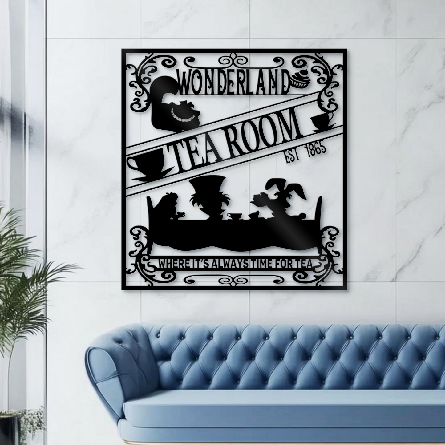 Wonderland Tea Room Metal Wall Art, Mad Hatter Tea Party Decor