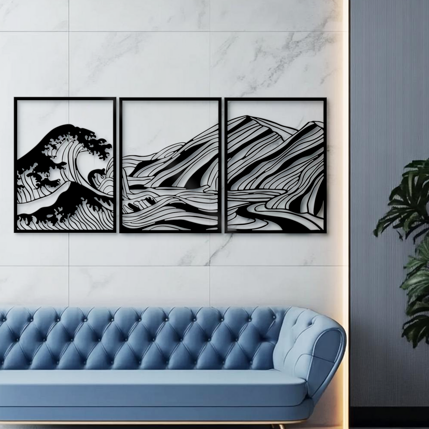 Great Sea Wave Mountain Metal Wall Art, Minimalist Line Art Wall Decor