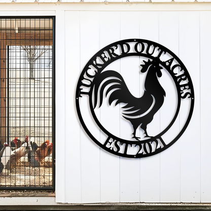 Personalized Chicken Coop Sign, Custom Floral Chicken Farmhouse Metal Wall Art, Rooster Barn Decor