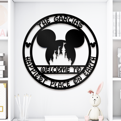 Custom Mickey Castle Family Name Metal Sign, Welcome To Happiest Place On Earth Sign