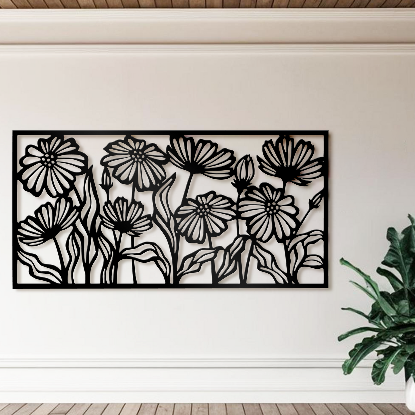 Minimalist Abstract Flower Metal Wall Art, Floral Line Wall Decor, Wild Flower Wall Art