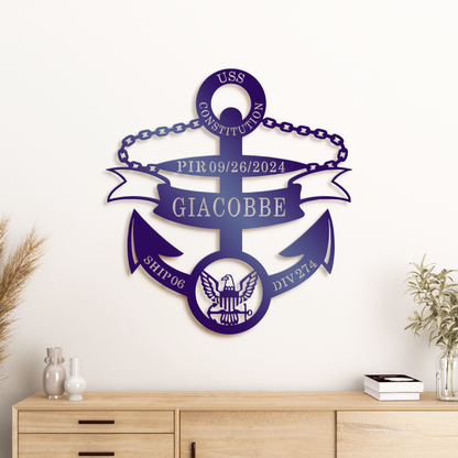 Custom Marine Metal Gifts, Personalized Anchor Metal Sign, Navy Officer Home Deco