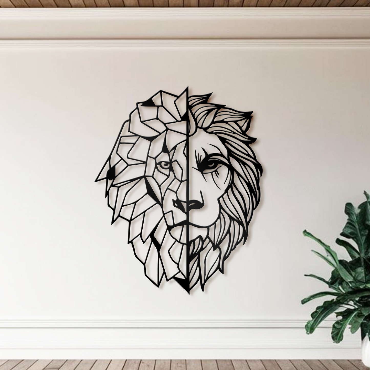 Modern Geometric Lion Head Wall Art, Animal Metal Decor, Home Decor