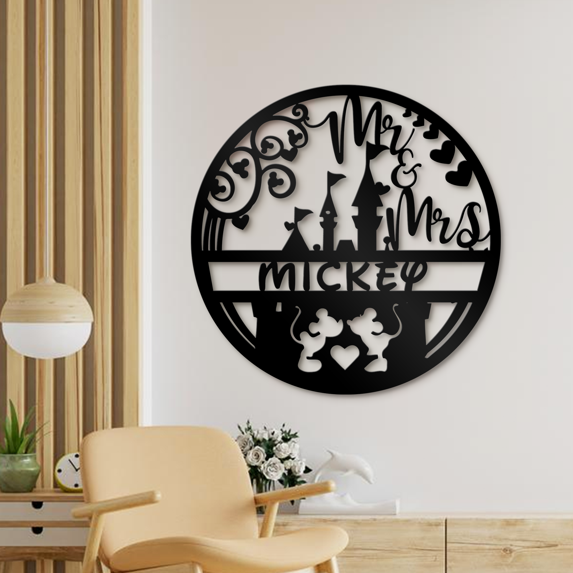 Mickey and Minnie Kissing Metal Sign - Disney Castle Theme Patio Decor Sign