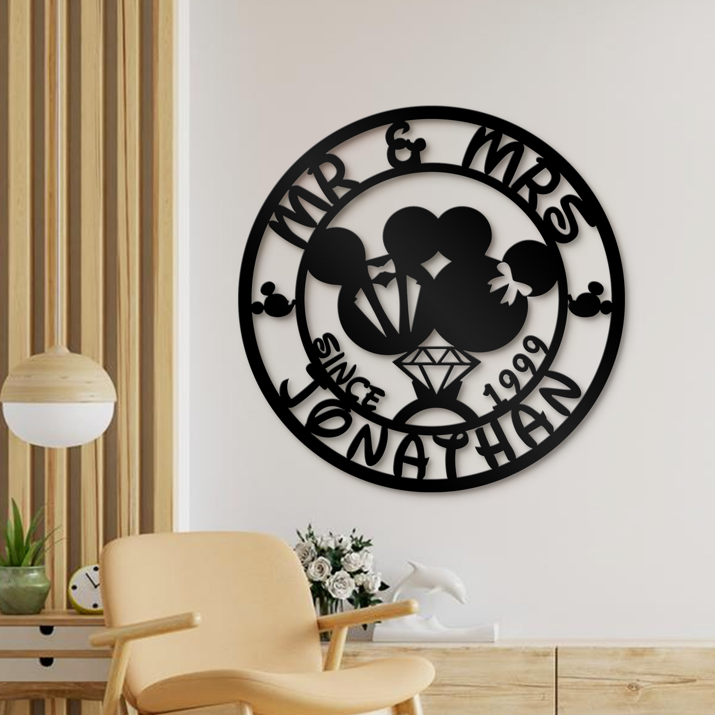 Customized Name Disney Metal Sign, Mr and Mrs Couple Wall Decor, Mickey And Minnie Sign