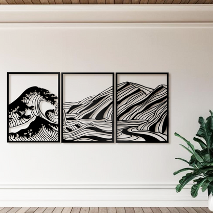 Great Sea Wave Mountain Metal Wall Art, Minimalist Line Art Wall Decor