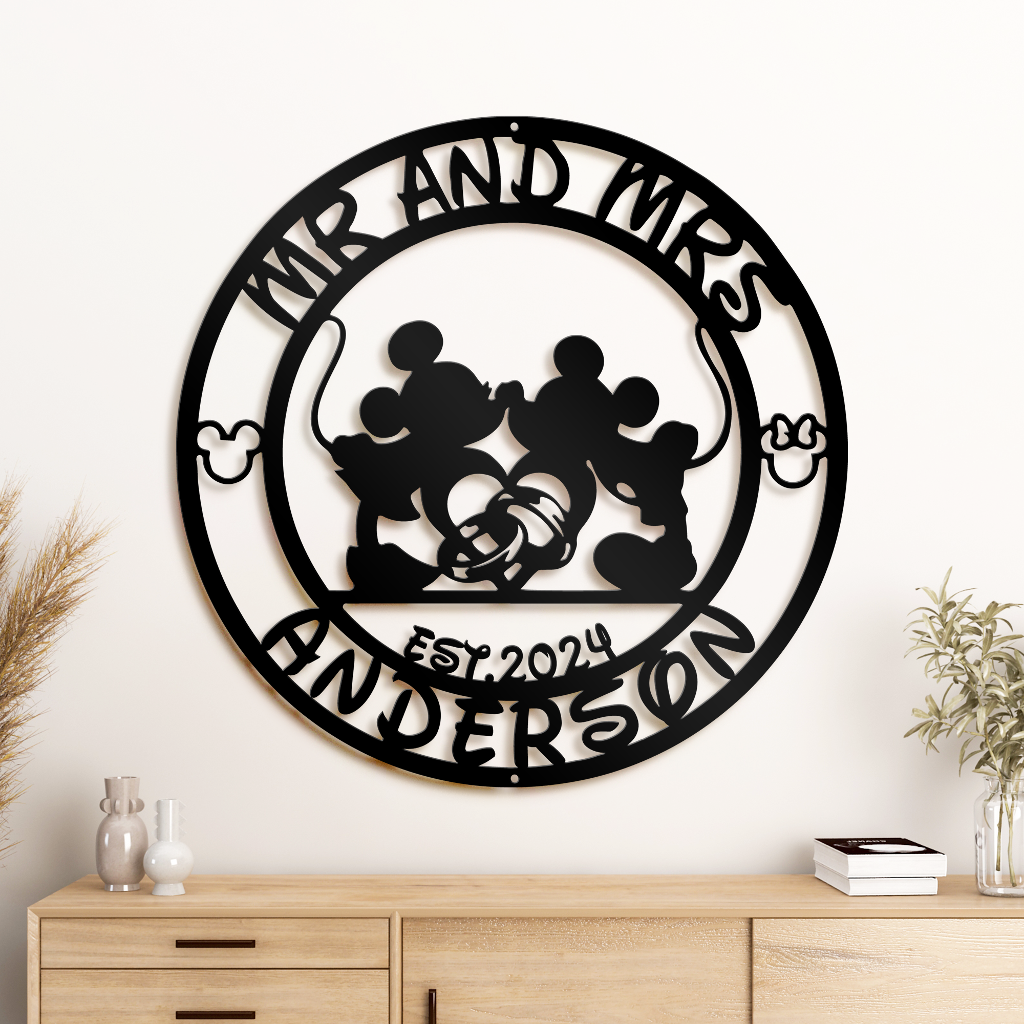 Customized Disney Metal Sign, Mr and Mrs Couple Wall Decor, Mickey Wall Sign