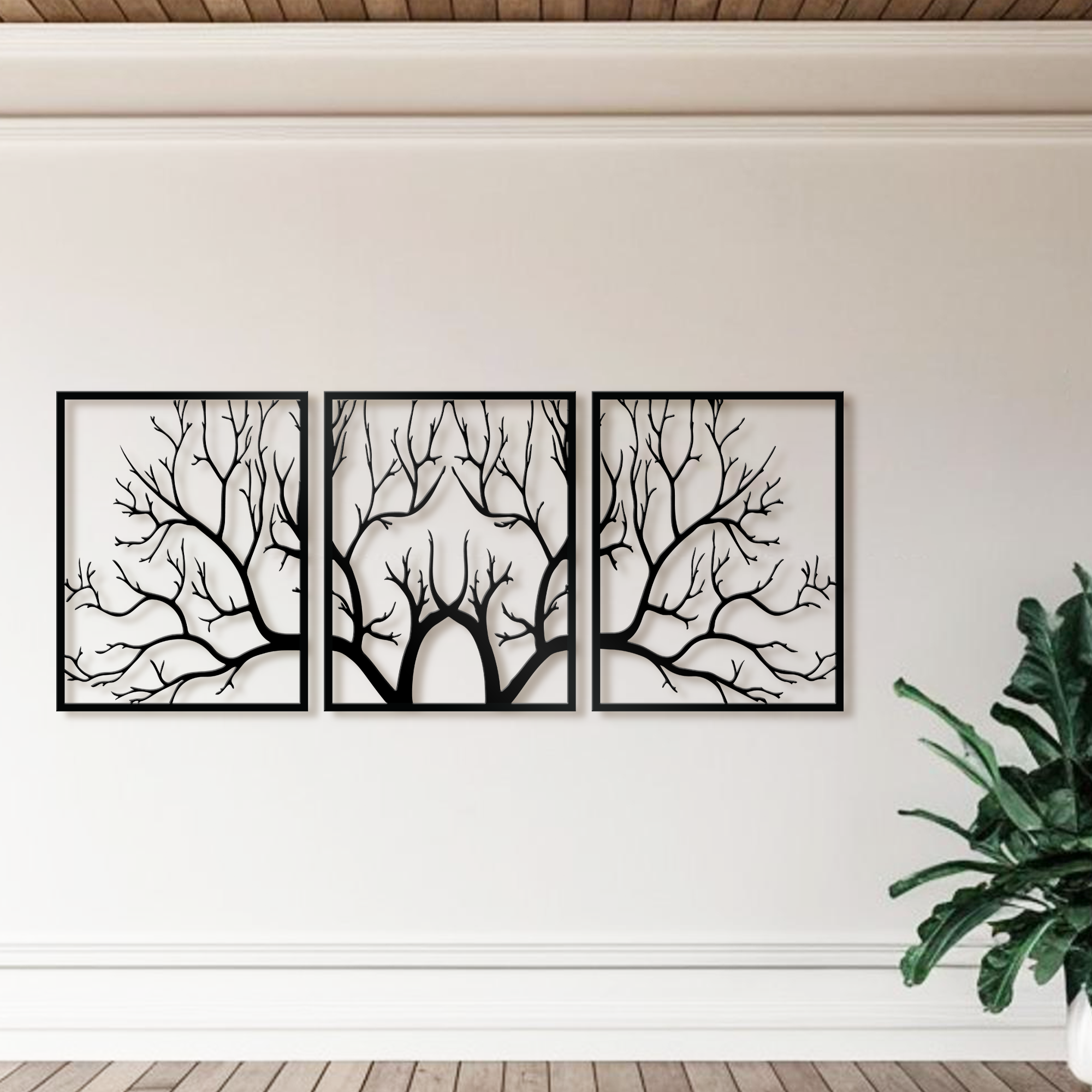 Large Metal Tree Branch Wall Art 3 Panels - Tree of Life Metal Wall Decor