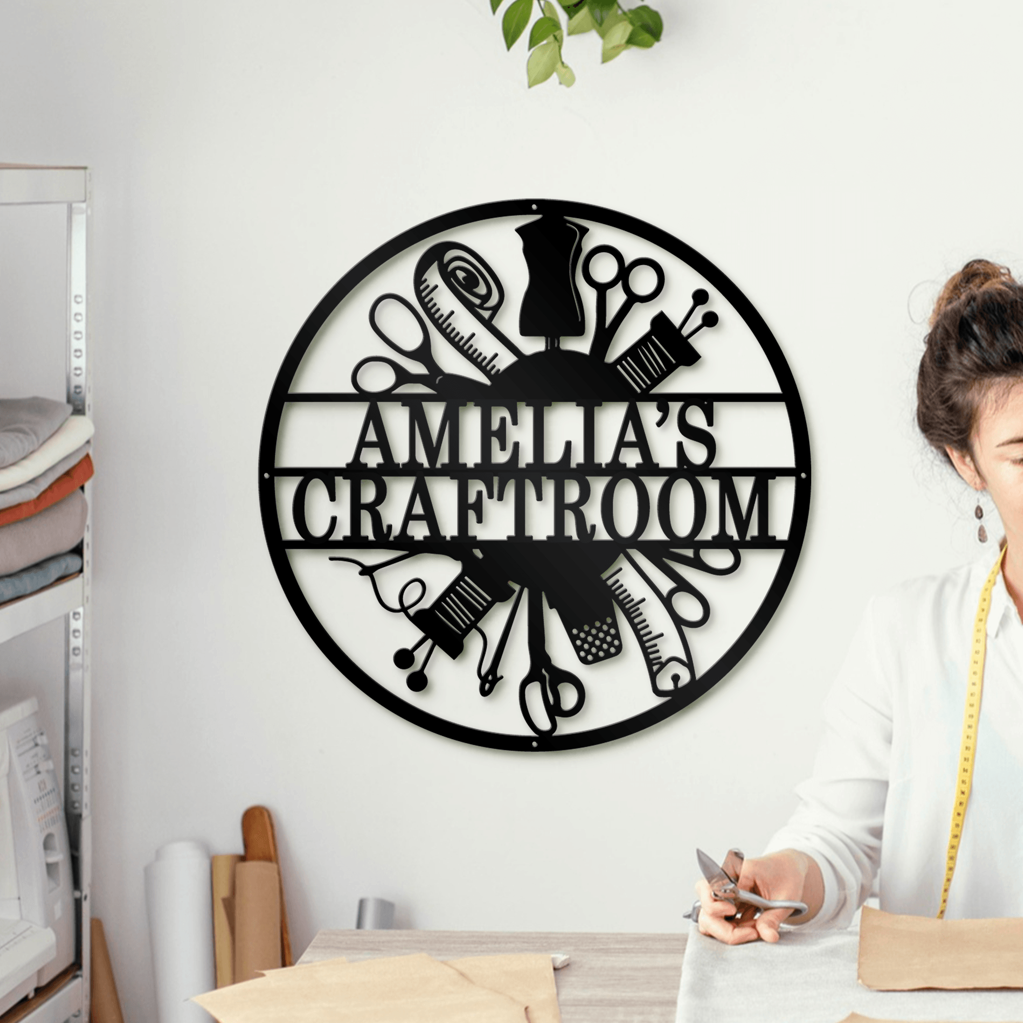 Personalized Sewing Craft Room Metal Sign, Custom Name Craft Room Metal Sign