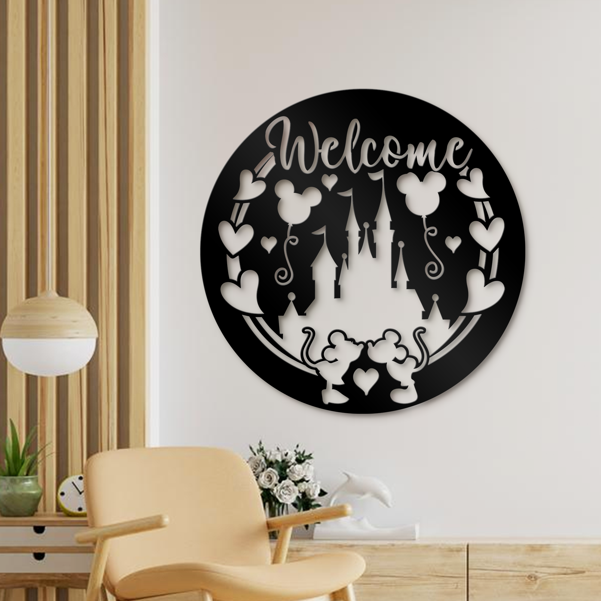 Welcome Disney Castle Decor Sign - Mickey Minnie Kissing Wall Art