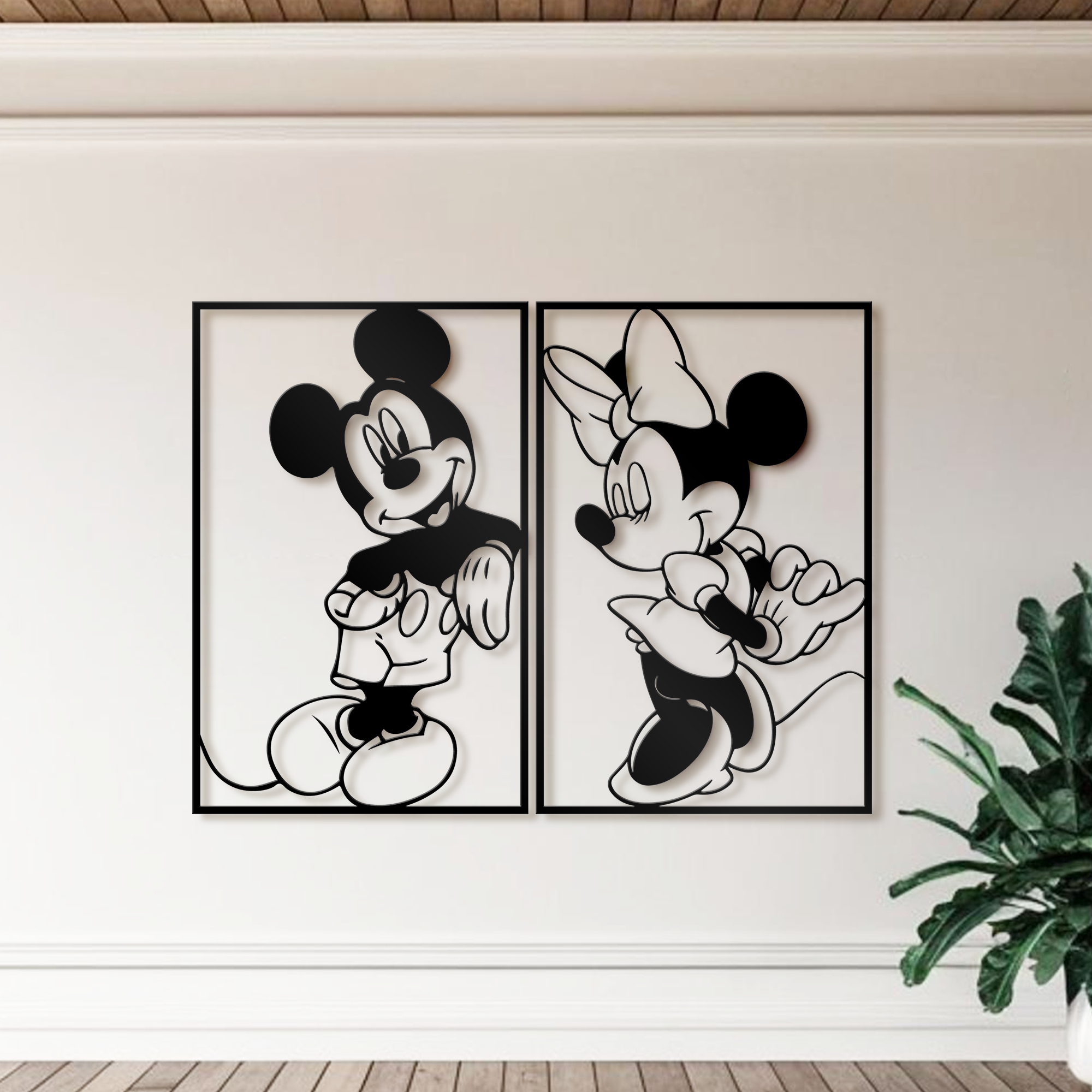 Mickey & Minnie Couple Metal Wall Art, Nursery Wall Art, Disney Wall Line Art