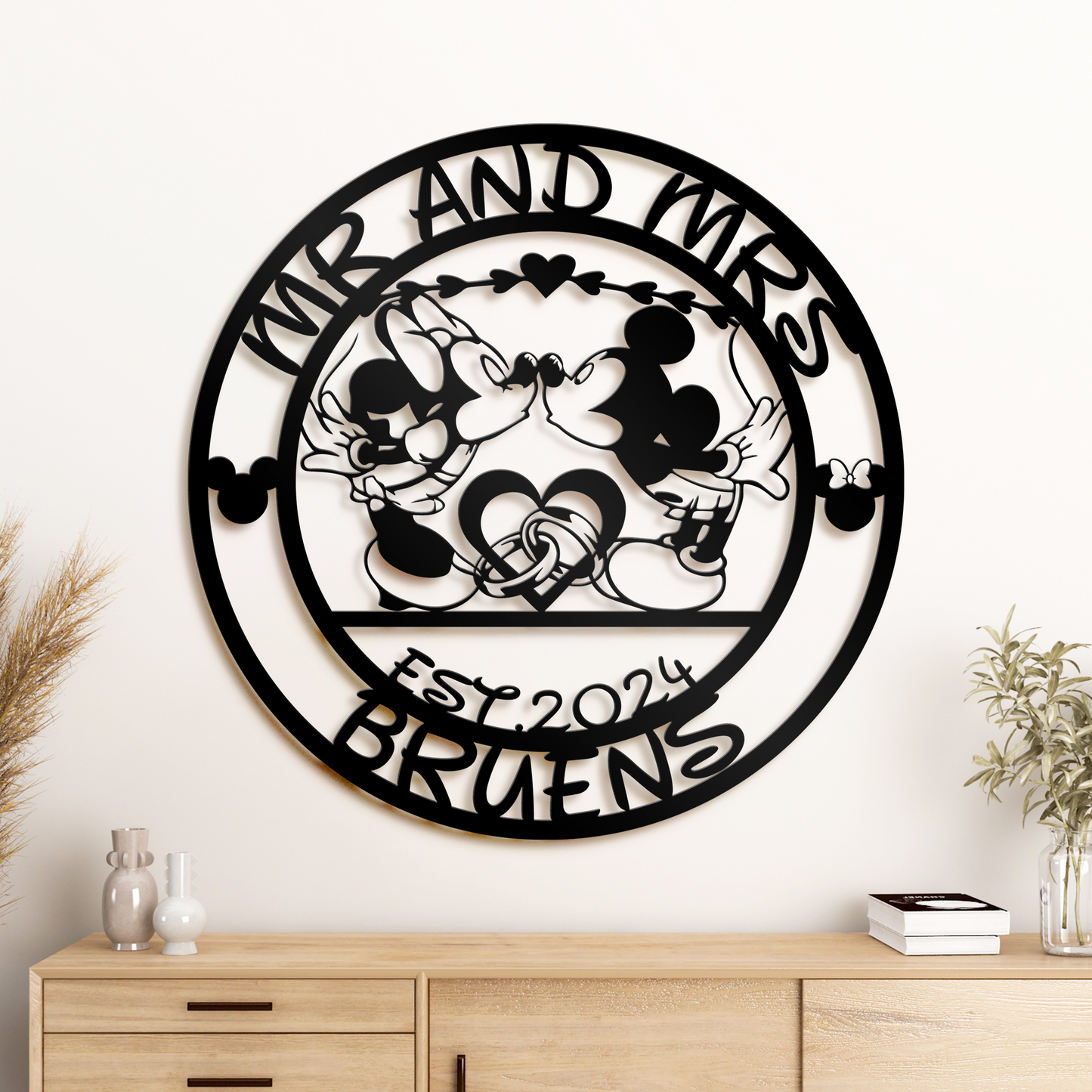 Custom Last Name Mr And Mrs Disney Metal Sign, Personalized Mickey And Minnie Sign