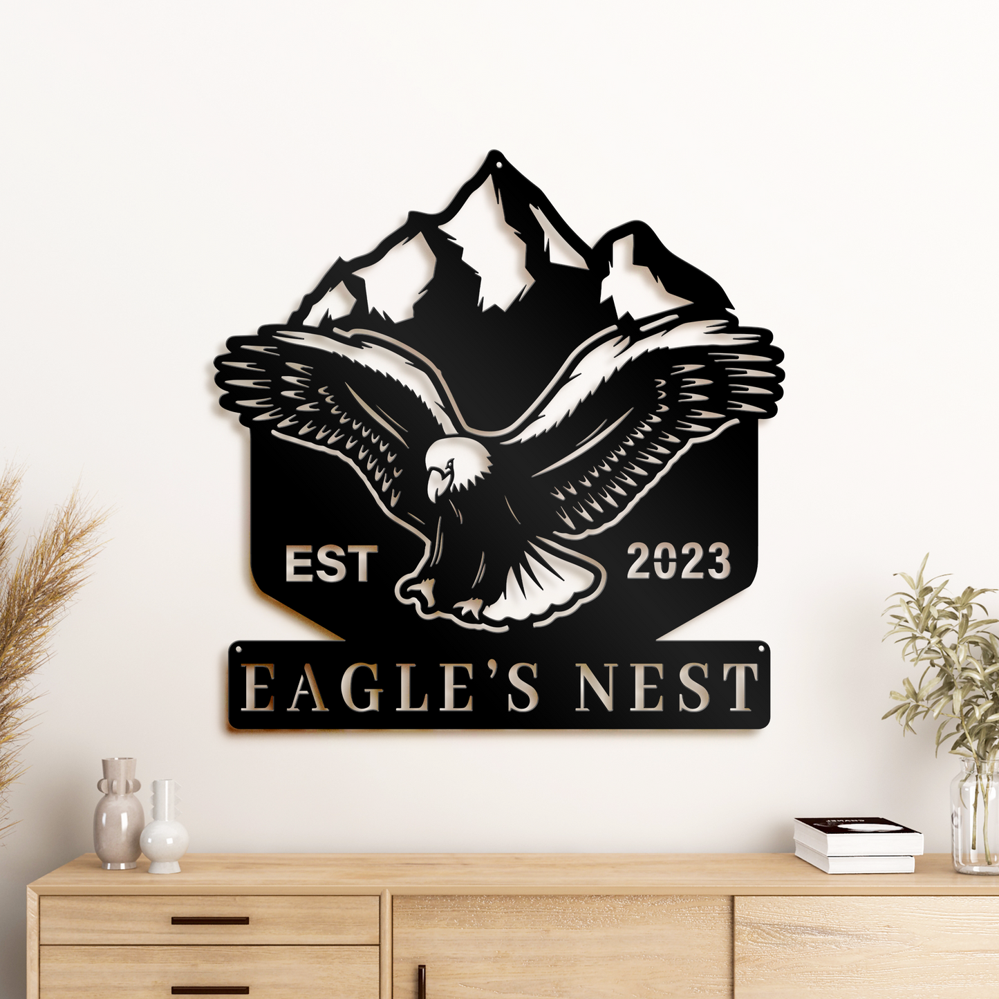 Personalized Eagle's Nest Metal Sign, Monogram Metal Sign, Metal Sign Wall Art Decor, American Eagle Wall Decor, Home Wall And Front Door Decor, Indoor And Outdoor Decor, Winter Decor, Housewarming Gifts, Christmas Gifts