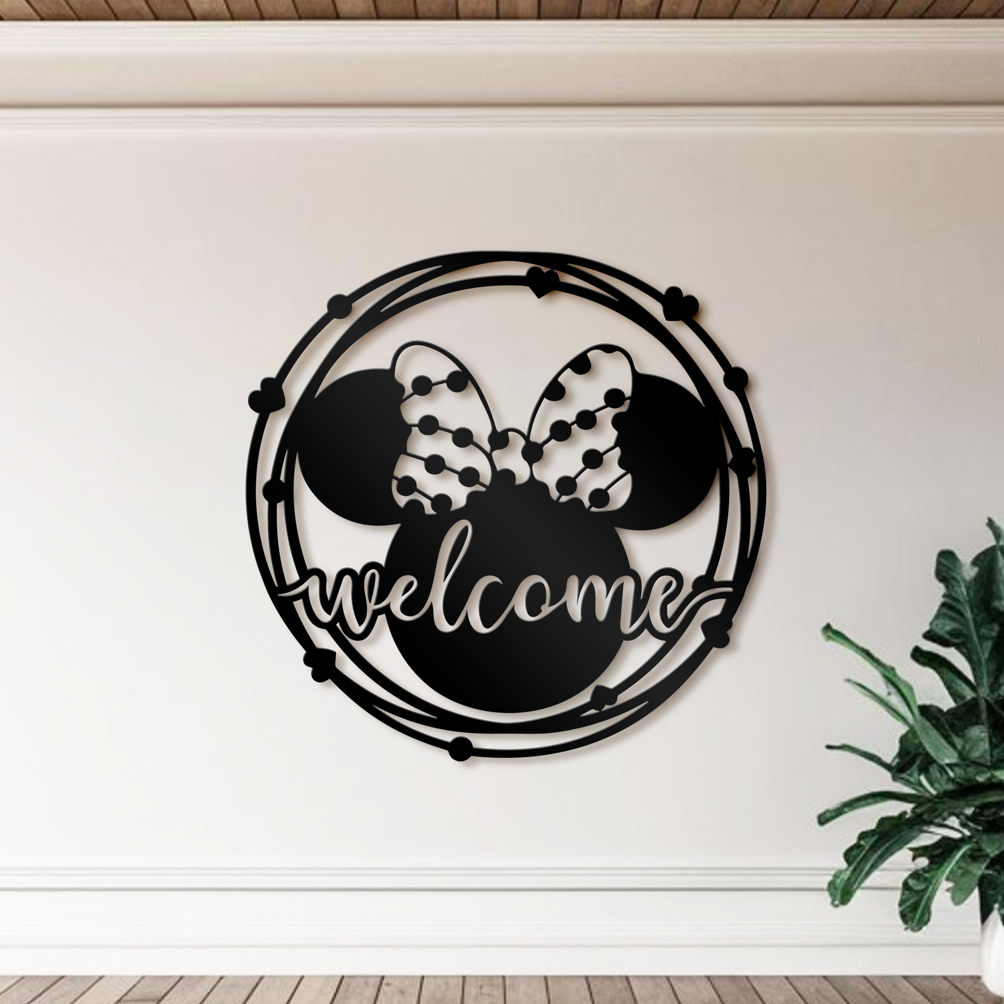 Welcome Mickey And Minnie Metal Wall Art, Disney Theme Home Decor