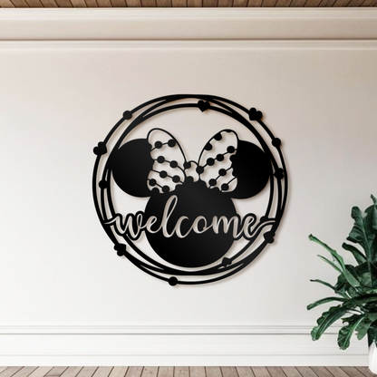 Welcome Mickey And Minnie Metal Wall Art, Disney Theme Home Decor