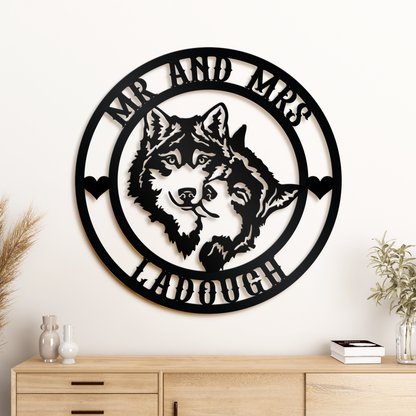 Custom Wedding Gift Metal Sign, Couple Name Wolf Metal Sign, Mr. And Mrs. Name Sign