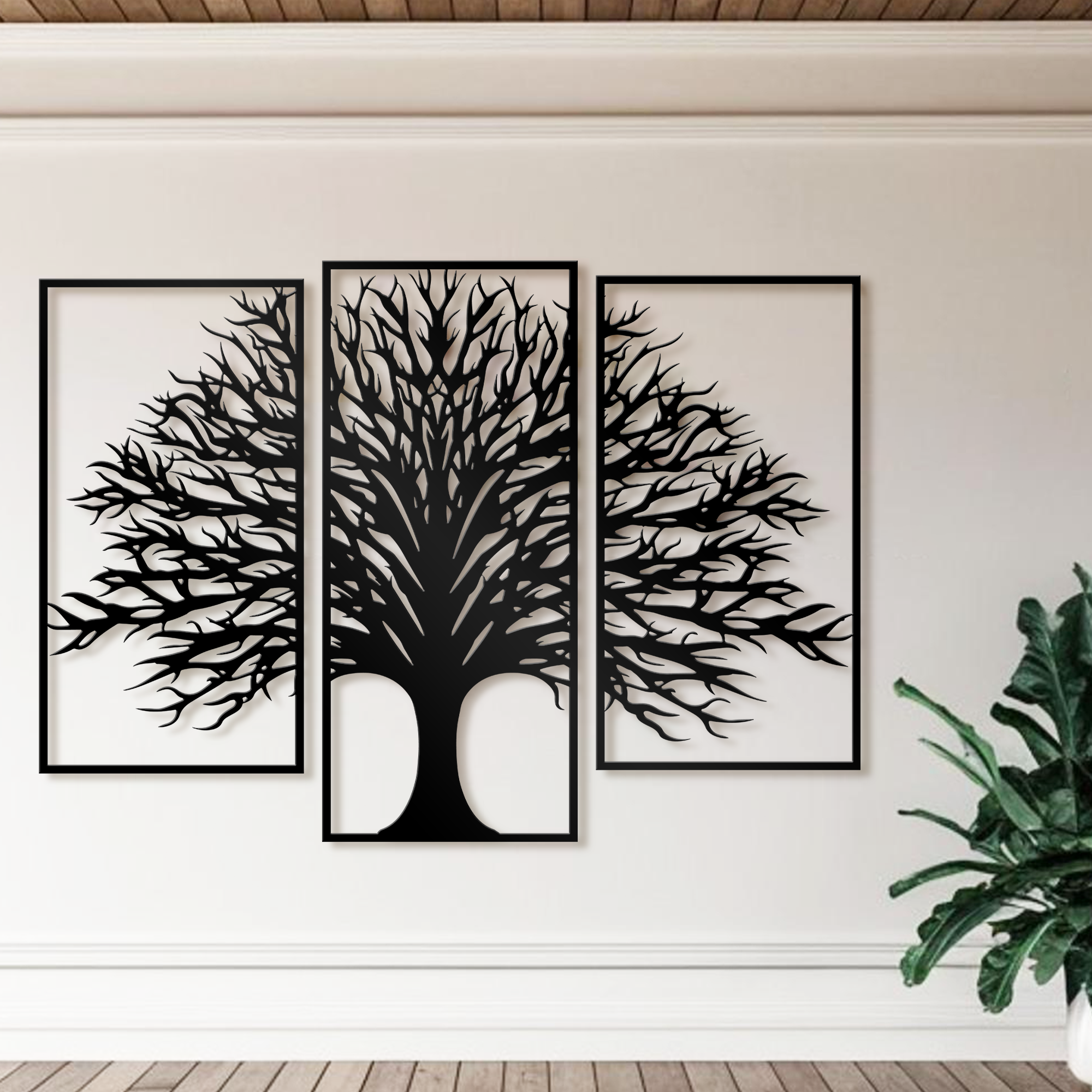 Tree Panel Metal Wall Art, Tree of Life Wall Decor, Abstract Line Wall Art